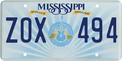 MS license plate ZOX494