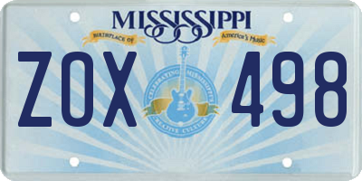 MS license plate ZOX498