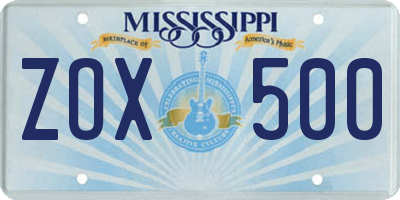 MS license plate ZOX500