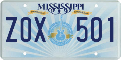 MS license plate ZOX501