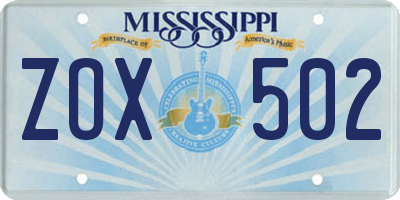 MS license plate ZOX502