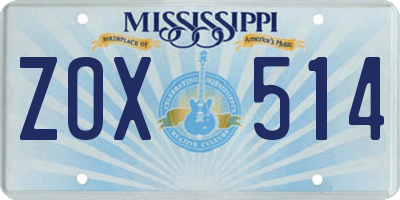 MS license plate ZOX514