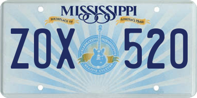 MS license plate ZOX520