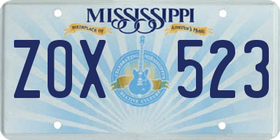 MS license plate ZOX523