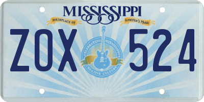 MS license plate ZOX524