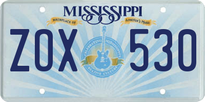 MS license plate ZOX530