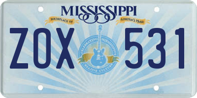 MS license plate ZOX531