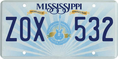 MS license plate ZOX532