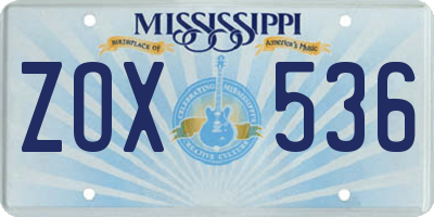 MS license plate ZOX536