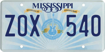 MS license plate ZOX540