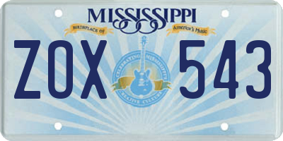 MS license plate ZOX543