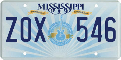 MS license plate ZOX546