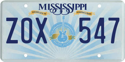 MS license plate ZOX547