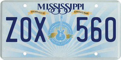 MS license plate ZOX560