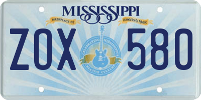 MS license plate ZOX580