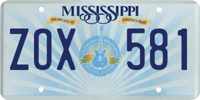 MS license plate ZOX581
