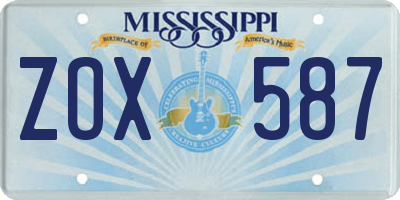 MS license plate ZOX587