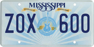 MS license plate ZOX600