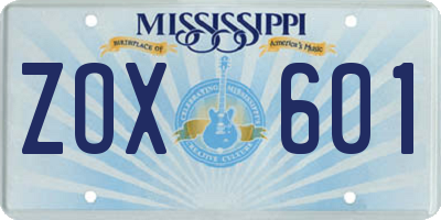 MS license plate ZOX601