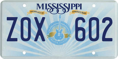 MS license plate ZOX602