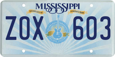 MS license plate ZOX603