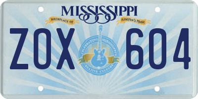 MS license plate ZOX604