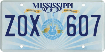 MS license plate ZOX607