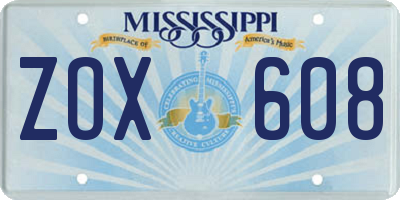 MS license plate ZOX608