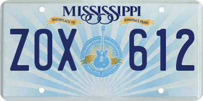 MS license plate ZOX612