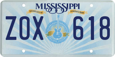 MS license plate ZOX618