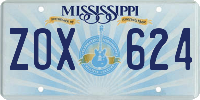 MS license plate ZOX624