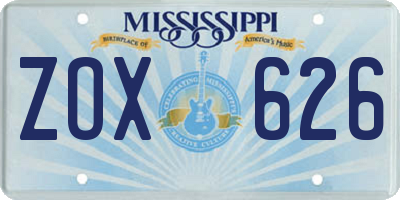 MS license plate ZOX626