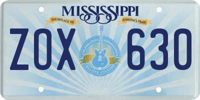 MS license plate ZOX630
