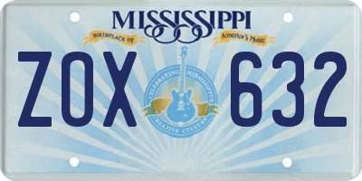 MS license plate ZOX632