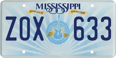 MS license plate ZOX633