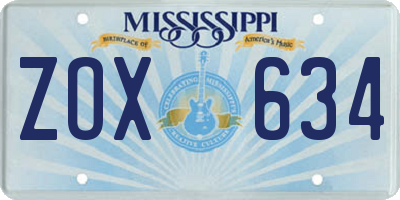 MS license plate ZOX634