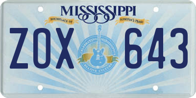 MS license plate ZOX643