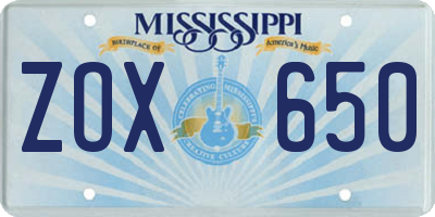 MS license plate ZOX650