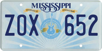 MS license plate ZOX652