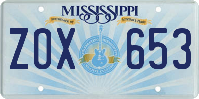 MS license plate ZOX653