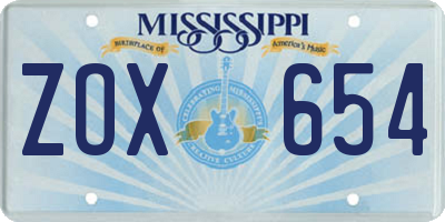 MS license plate ZOX654