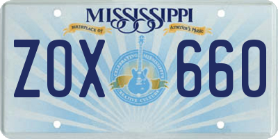 MS license plate ZOX660