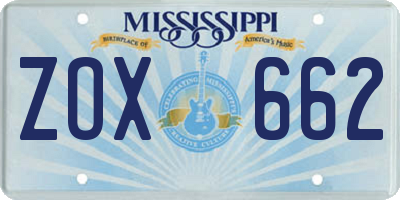 MS license plate ZOX662