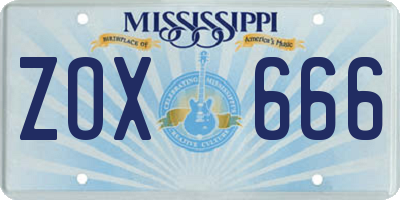 MS license plate ZOX666
