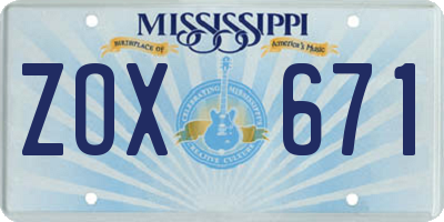MS license plate ZOX671