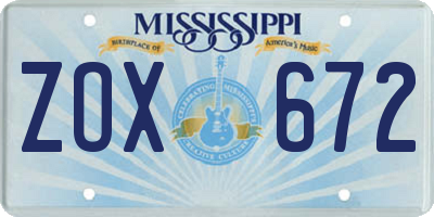MS license plate ZOX672
