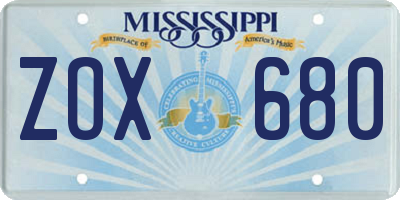 MS license plate ZOX680