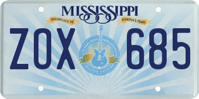 MS license plate ZOX685