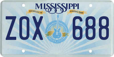 MS license plate ZOX688