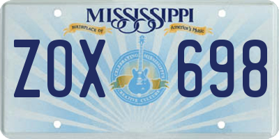 MS license plate ZOX698